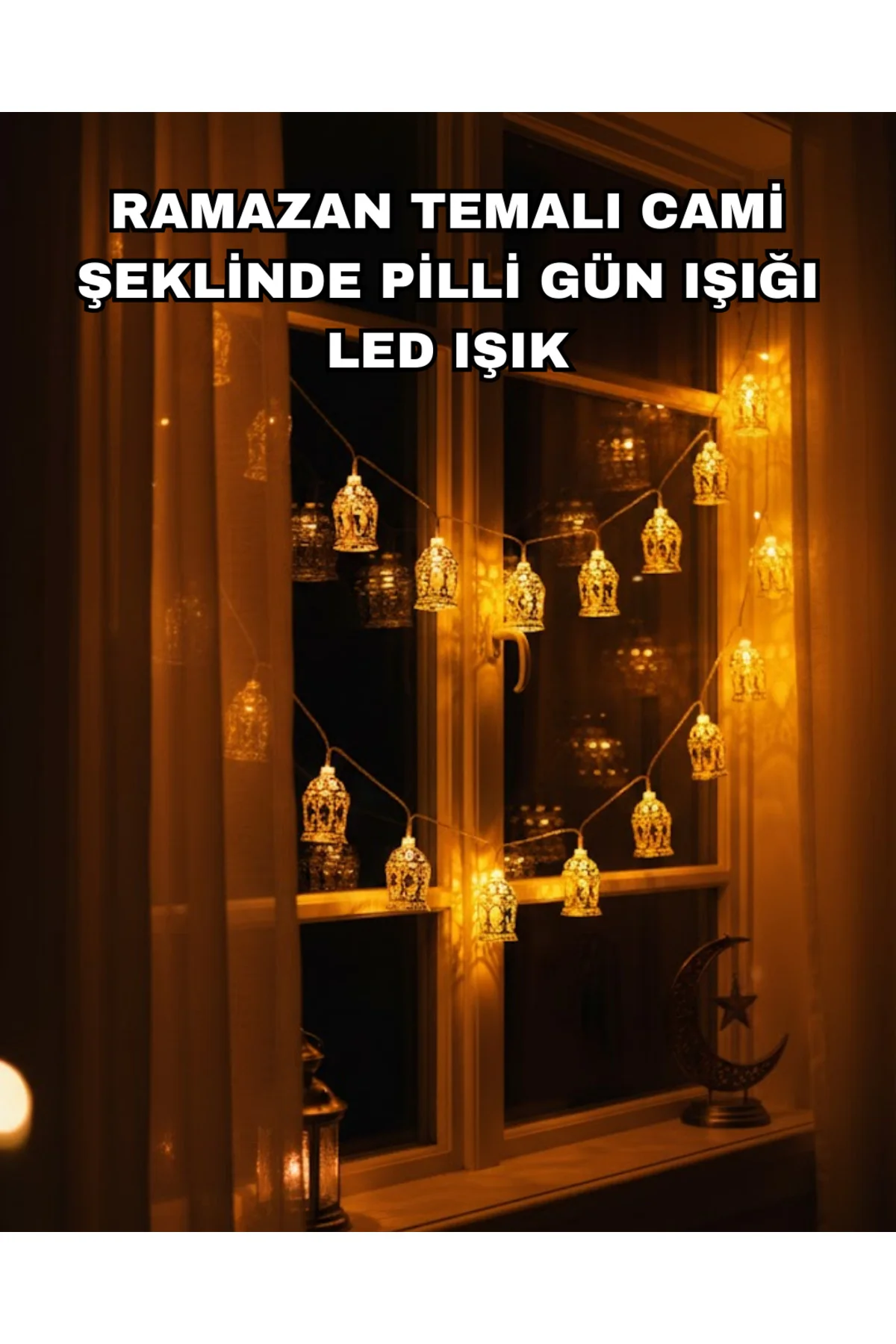 Ev Dekoru İçin Ramazan Led Işık Pilli Sıcak Sarı Cami Figürlü