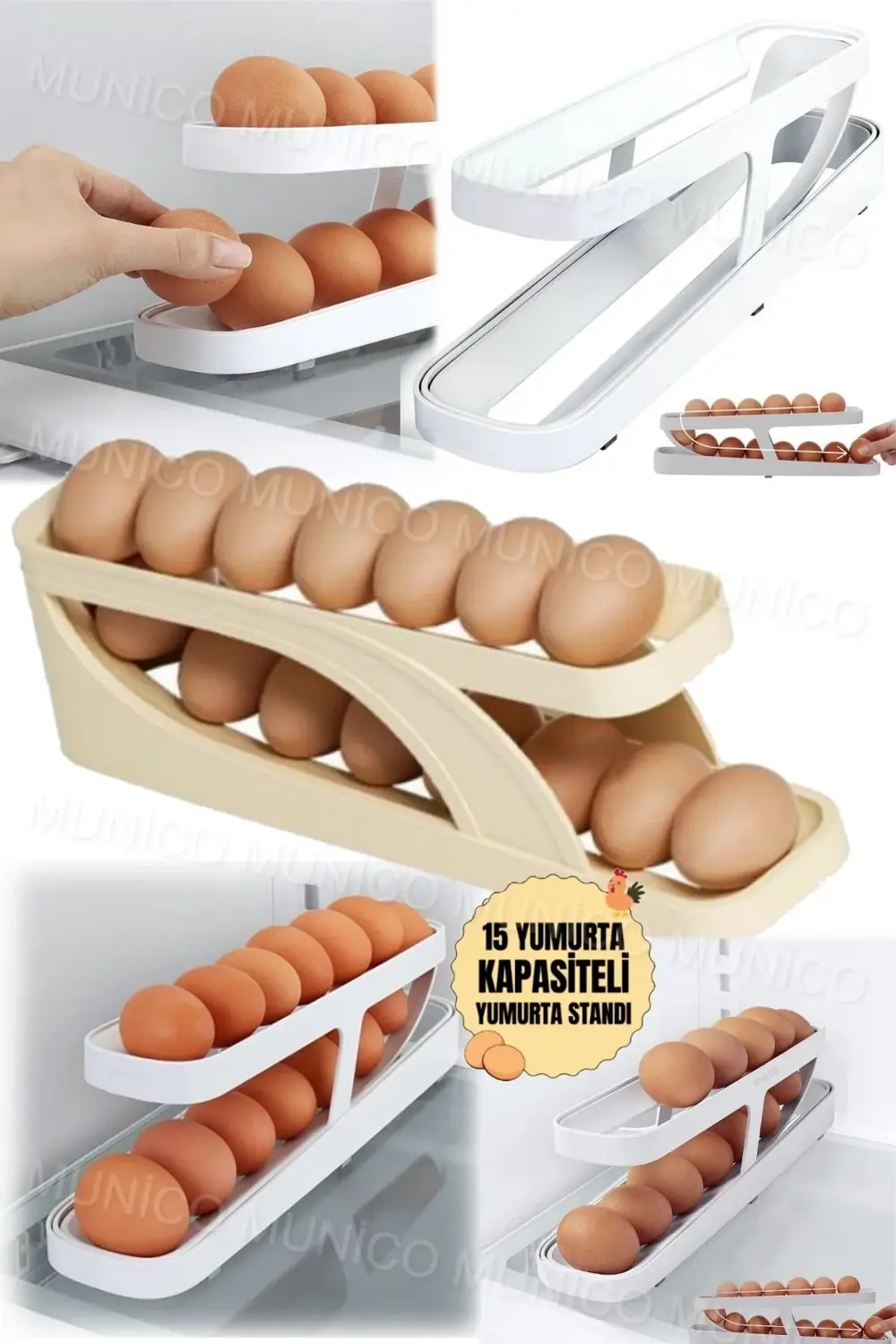 Ev Otomatik Kaydırma Yumurta Raf Tutucu 2 Katlı Buzdolabı Organiz