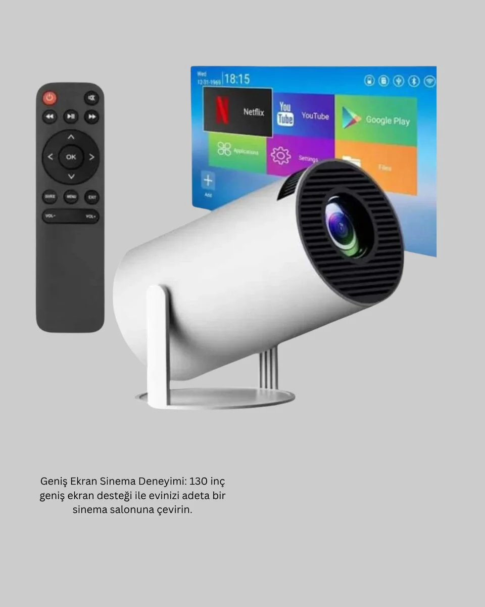 Ev Sineması Projeksiyon Cihazı – 160 ANSI Lümen 4K Uyumlu ve Kablosuz Görüntü Aktarımı