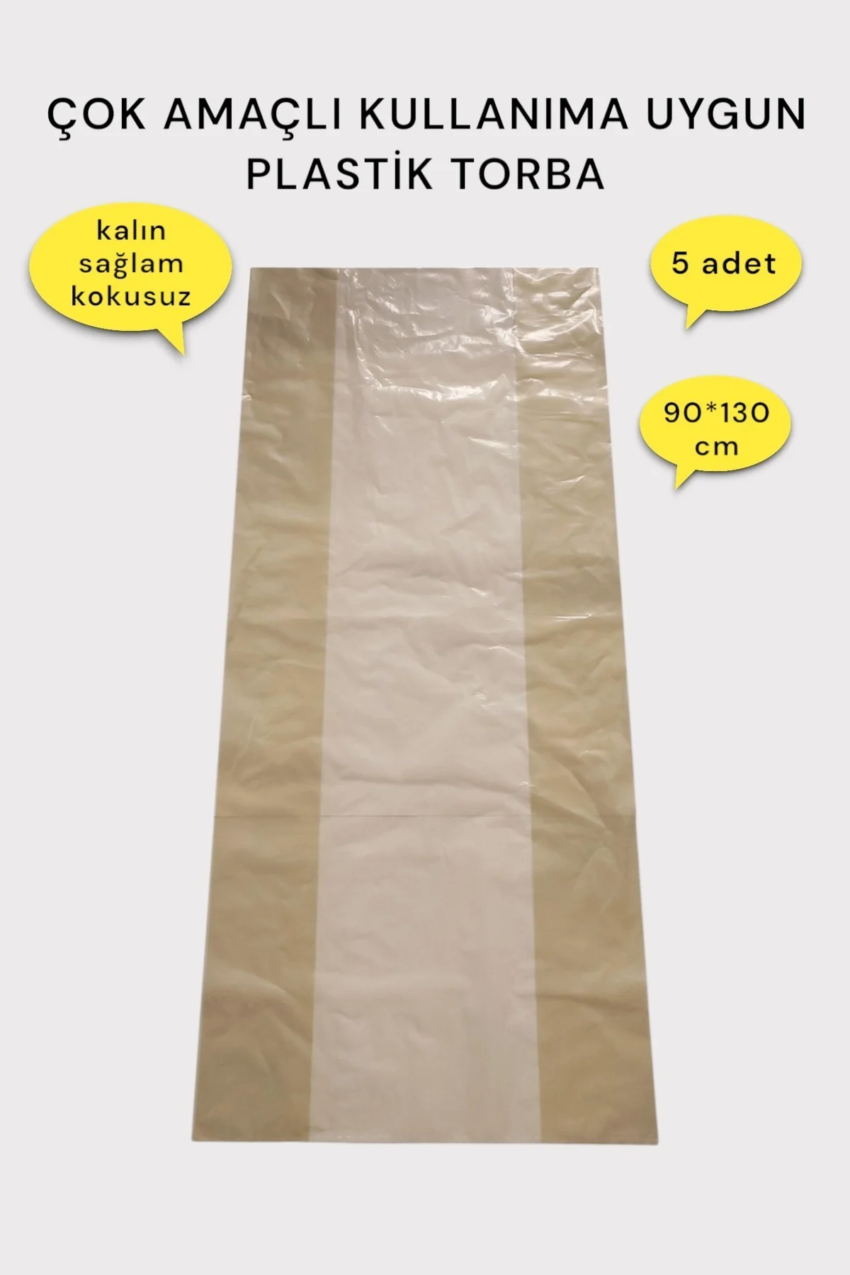 Ev Taşıma Torbası Çok Amaçlı Plastik Çuval 60x(15 15)x130cm Krem 