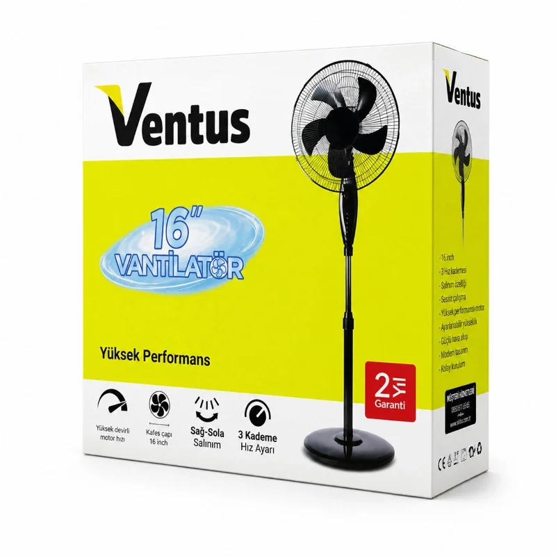 Ev Tipi Ayaklı Vantilatör - 16 İnç 5 Pervaneli - 45W Performans