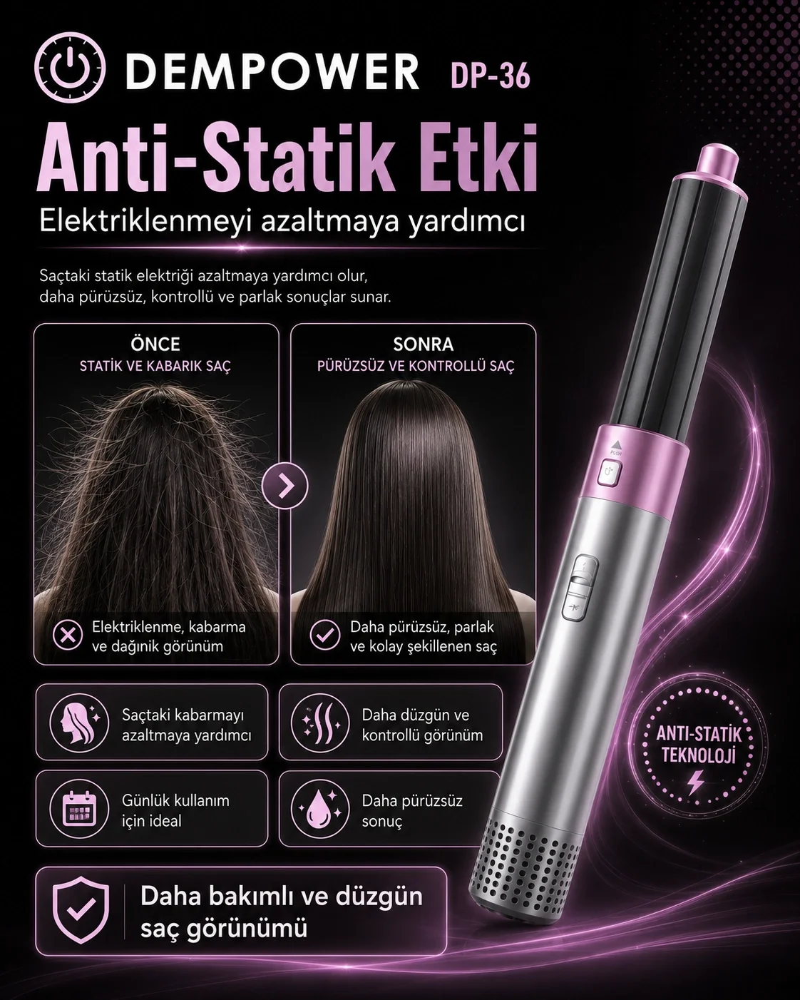 Ev Tipi Kullanıma Uygun 5 Aparatlı Saç Şekillendirici Fön Fırçası ve Dalga Seti