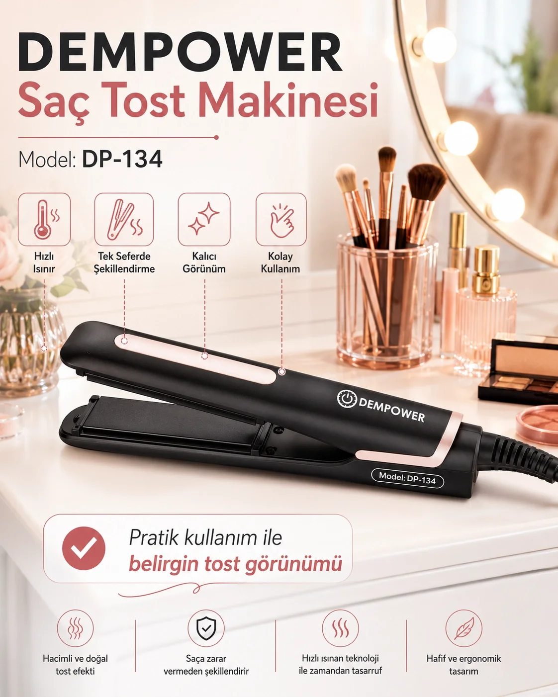 Ev Tipi Kullanıma Uygun Saç Tost Makinesi Dalgalı ve Kabartmalı S
