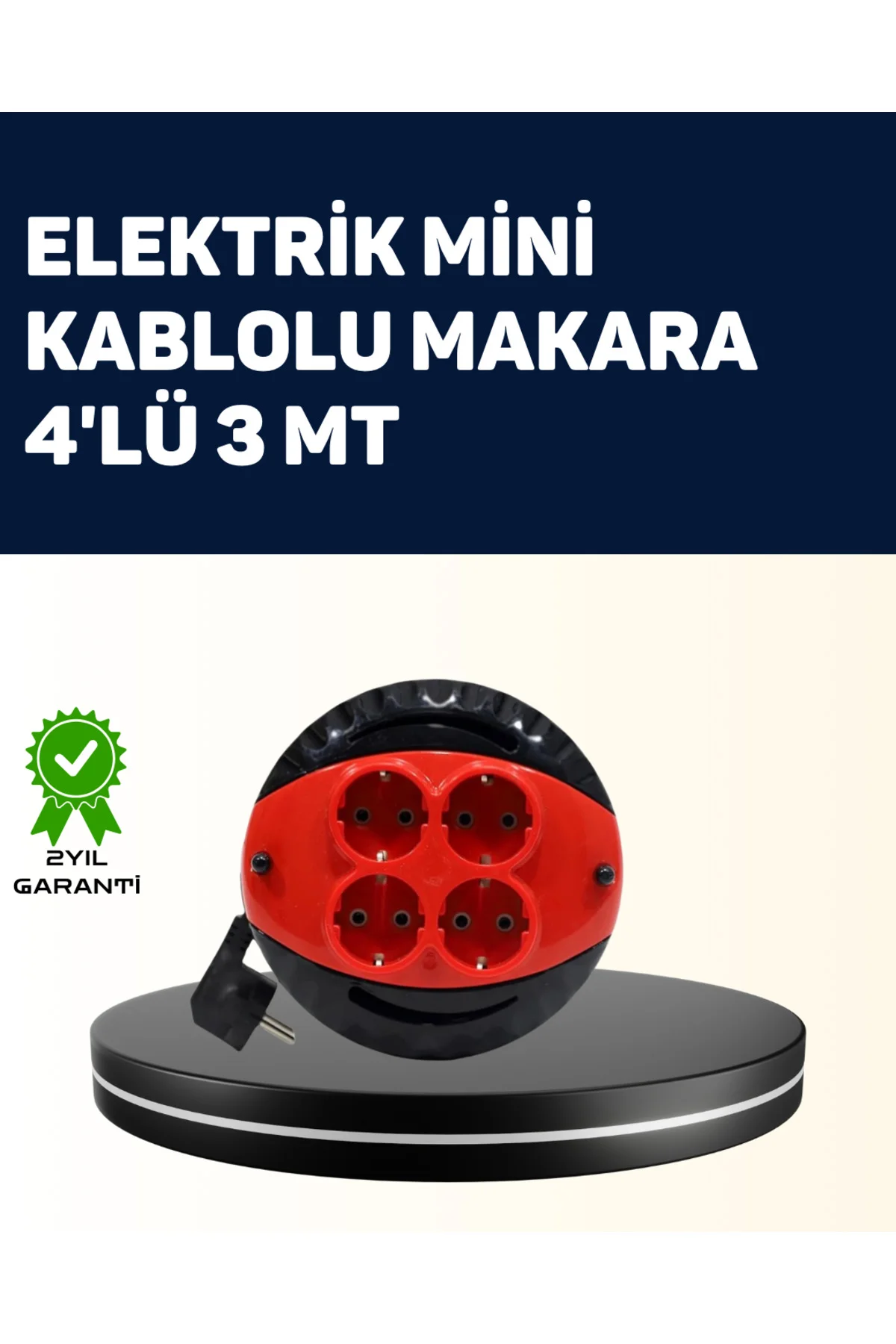 Ev ve Ofis İçin 3 Metre Kablolu 4 Priz Makarası