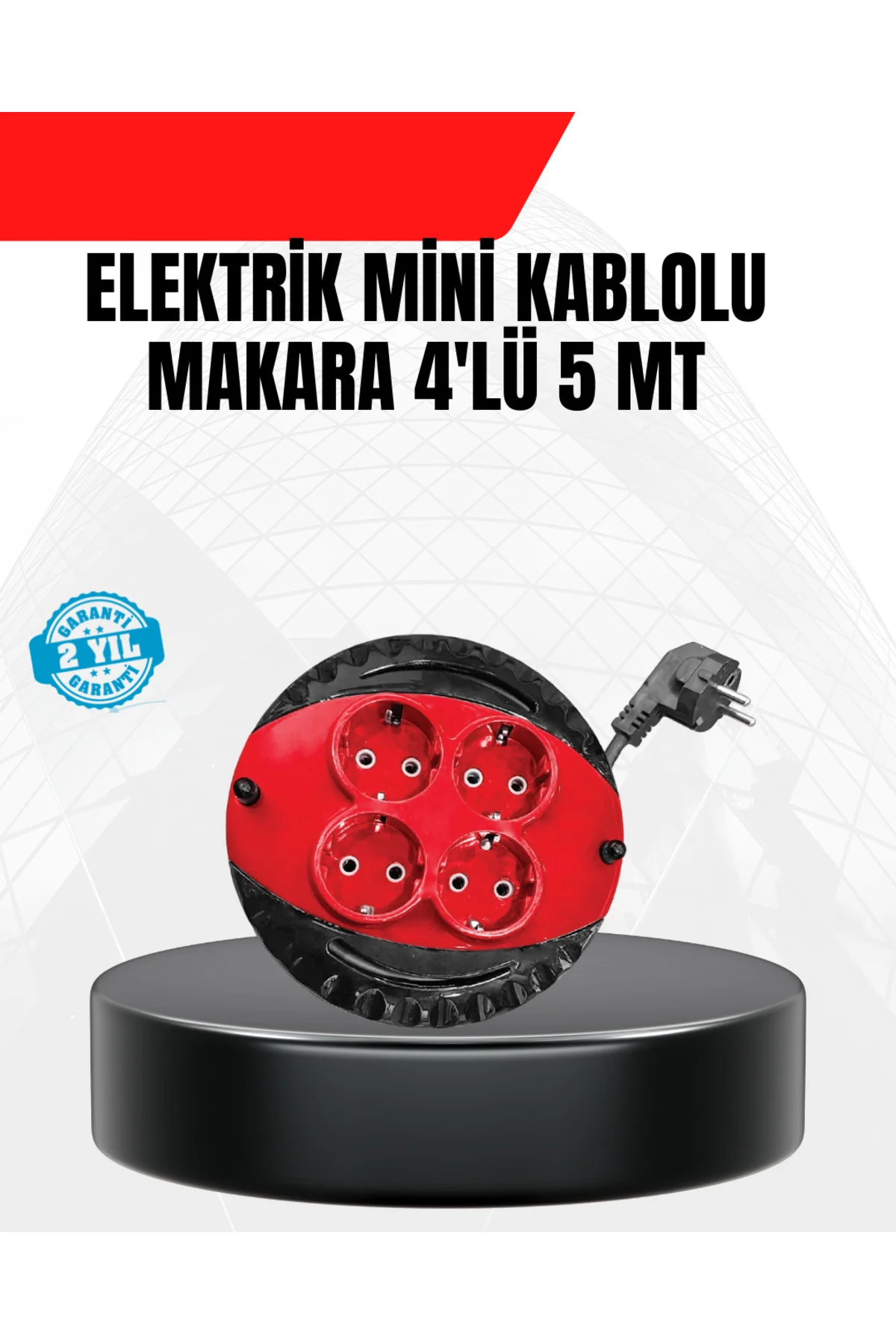 Ev ve Ofis İçin 5 Metre Kablolu 4 Priz Makarası