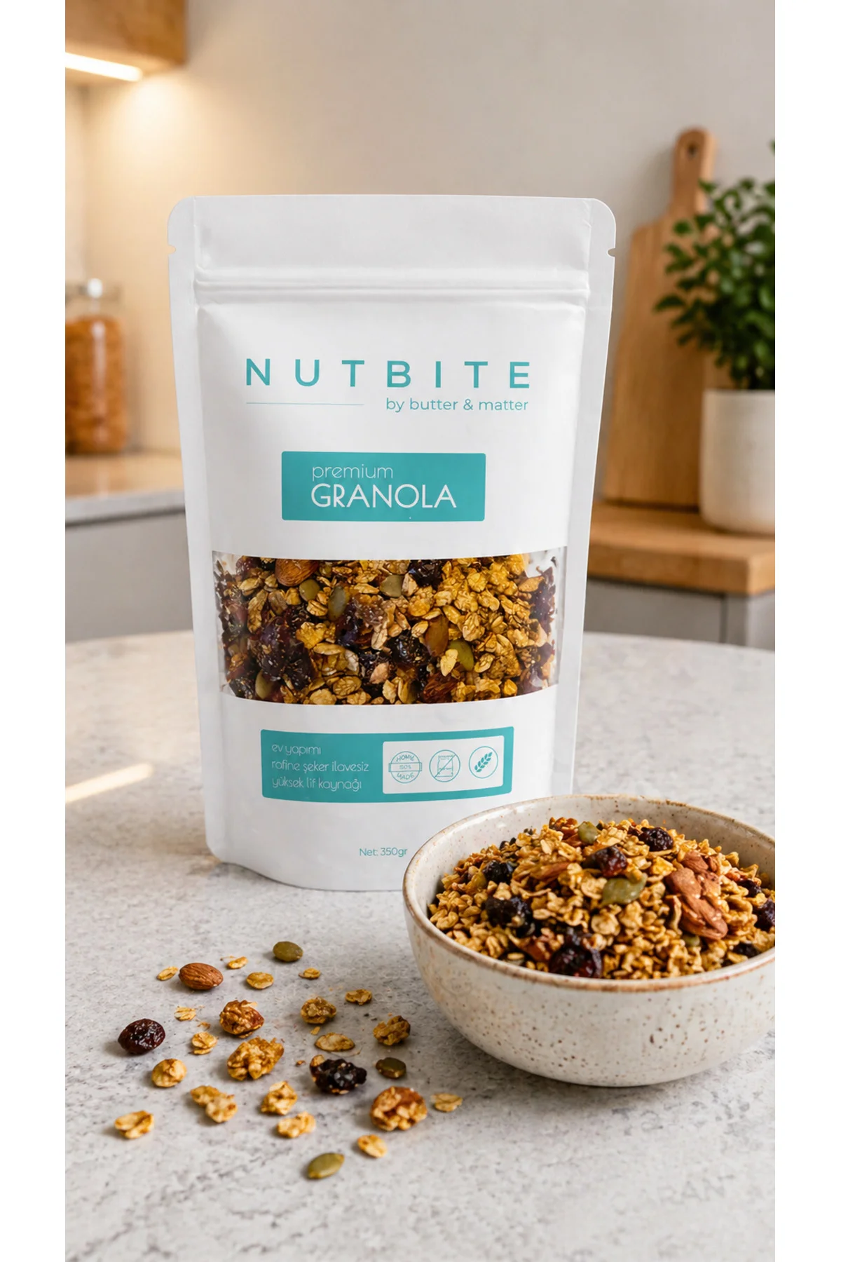 Ev Yapımı Premium Granola 350gr - İlave Şekersiz - Turna Yemişli 