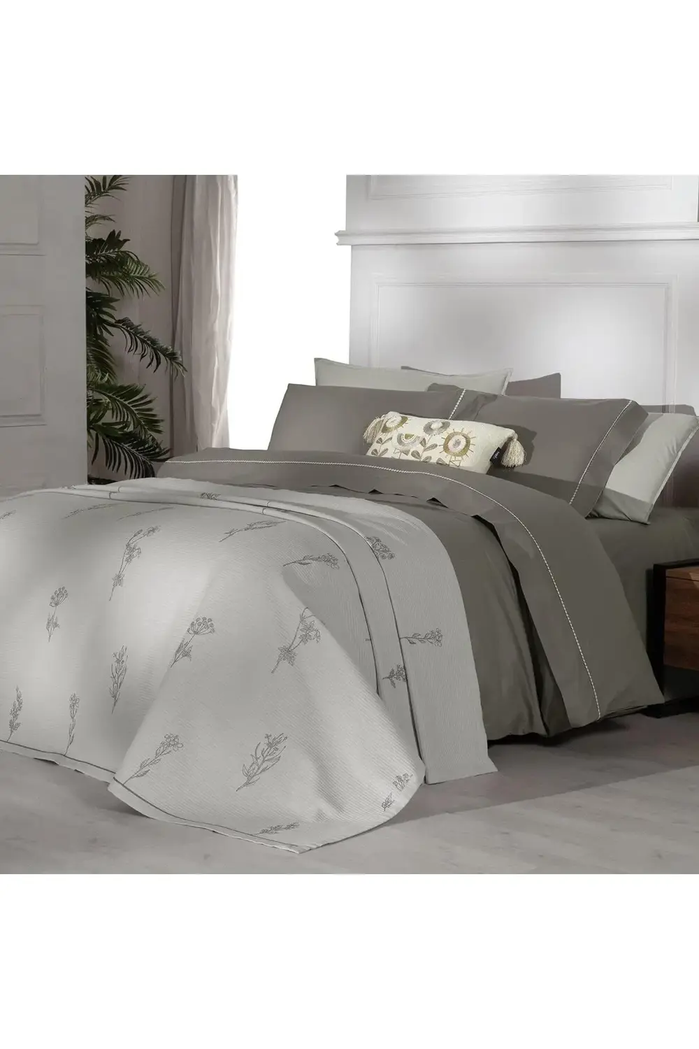 Sarev Eva Eldon Bej Tek Kişilik %100 Pamuk Nevresim Takımı Ve Pike Seti