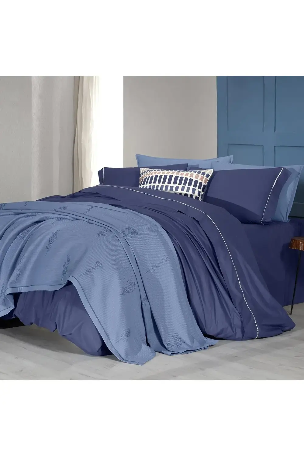 Eva Eldon Mavi Çift Kişilik %100 Pamuk Nevresim Takımı Ve Pike Se