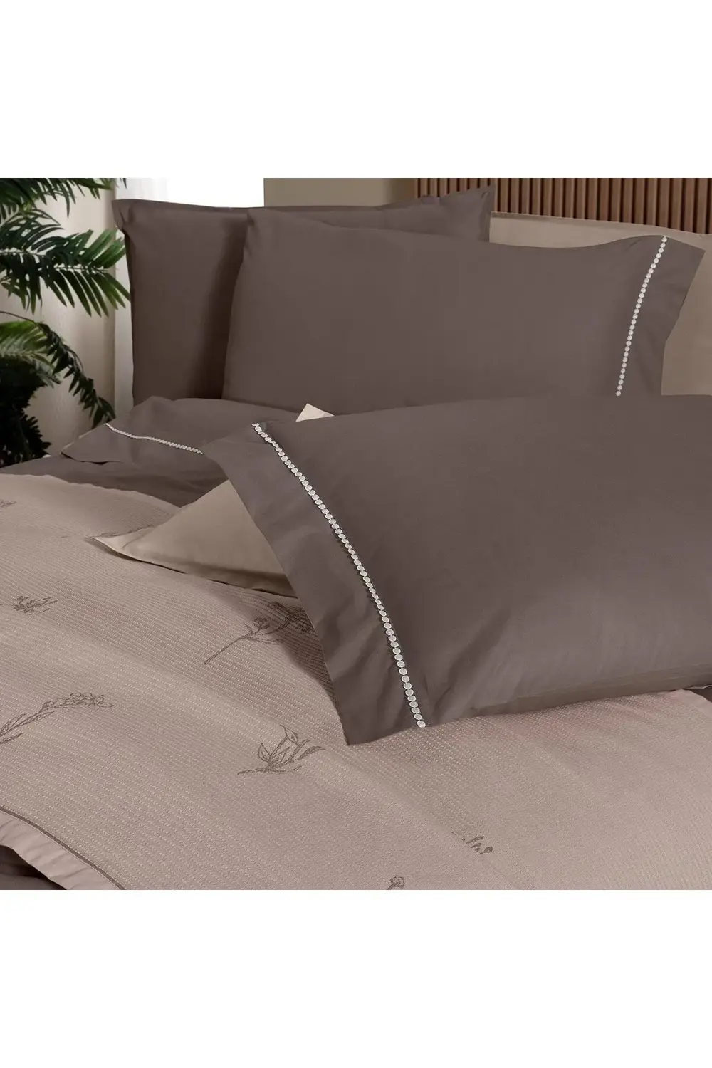 Eva Eldon Mocha Çift  Kişilik %100 Pamuk Nevresim Takımı ve Pike