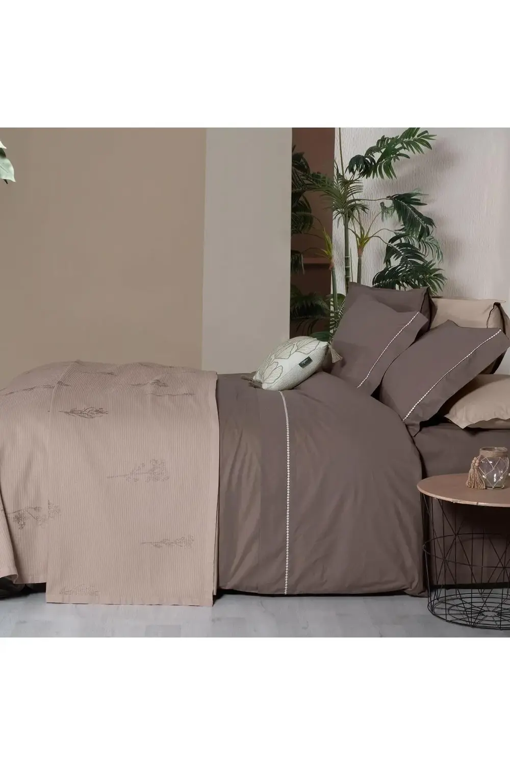 Sarev Eva Eldon Mocha Tek Kişilik %100 Pamuk Nevresim Takımı Ve Pike Se