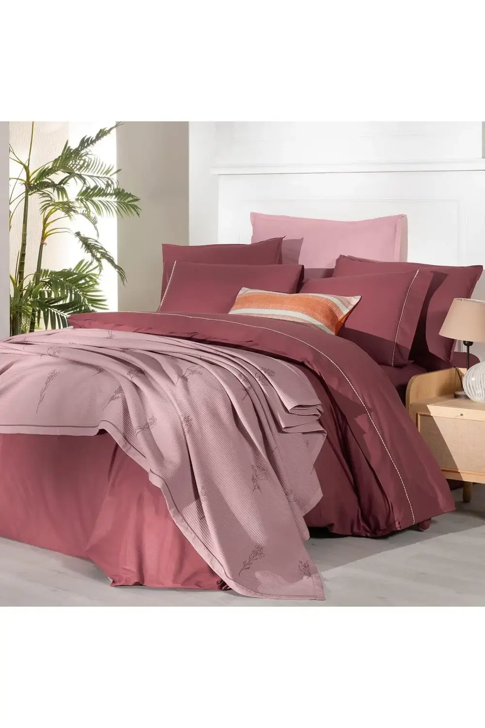 Sarev Eva Eldon Pembe Çift Kişilik %100 Pamuk Nevresim Takımı Ve Pike S