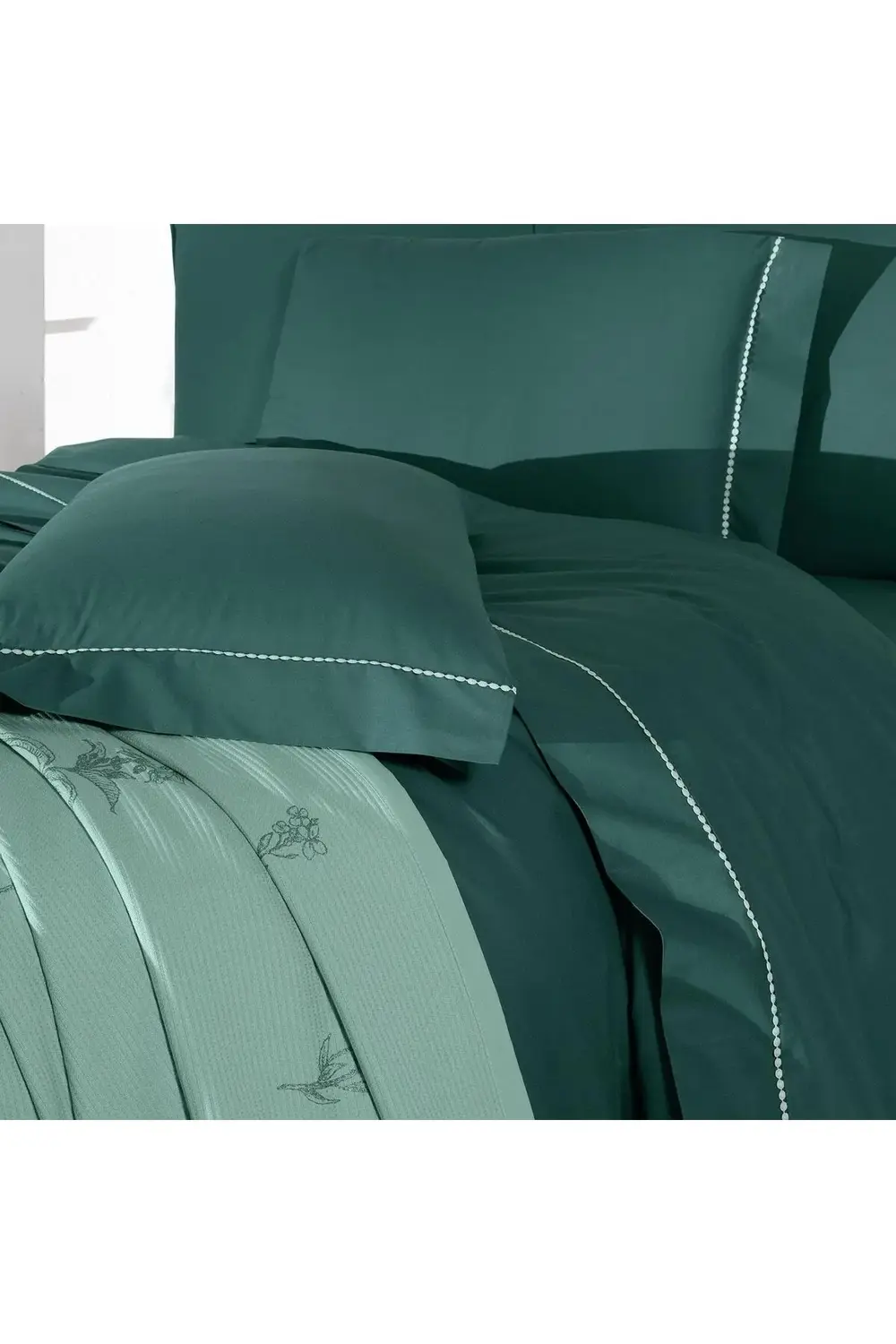 Eva Eldon Yeşil Tek Kişilik %100 Pamuk Nevresim Takımı ve Pike Se