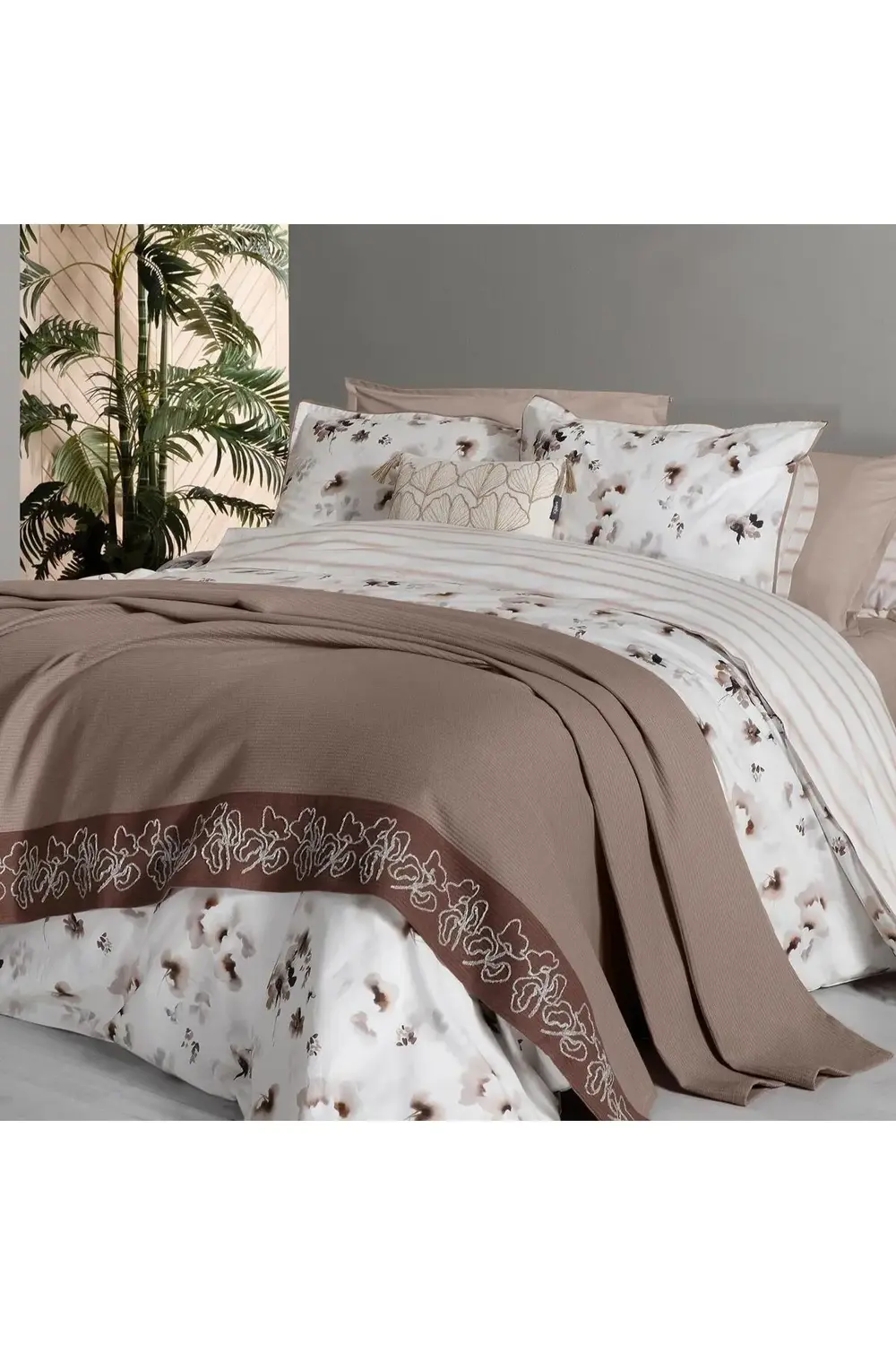 Eva Jadon Bej Tek Kişilik %100 Pamuk Nevresim Takımı ve Pike Seti