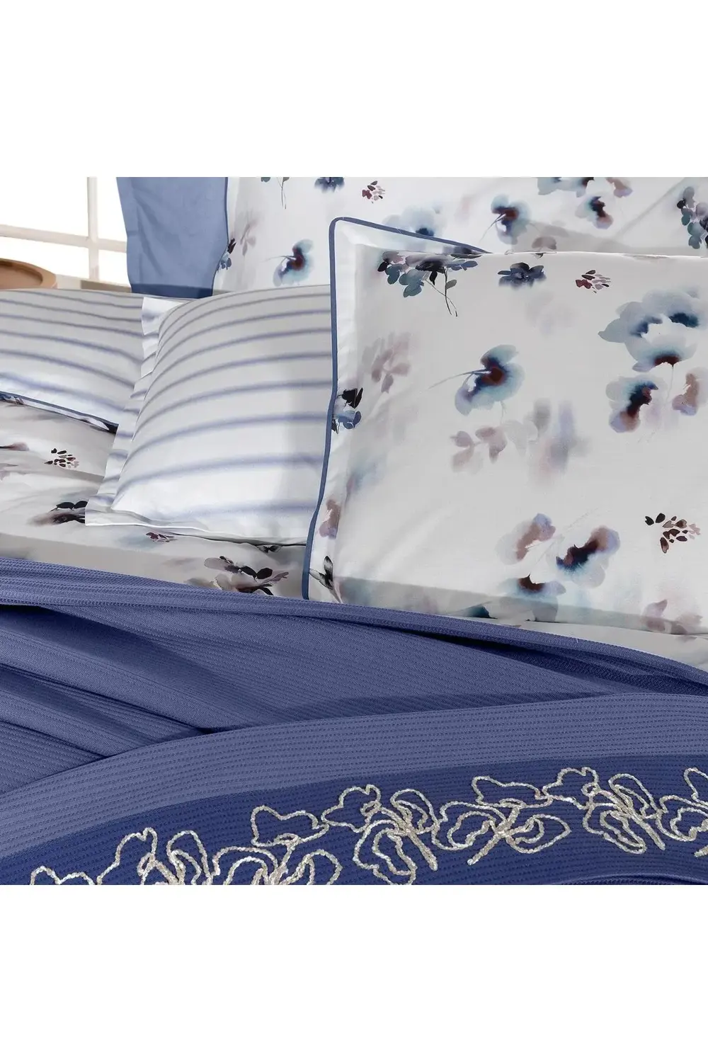 Sarev Eva Jadon Mavi Tek Kişilik %100 Pamuk Nevresim Takımı Ve Pike Set