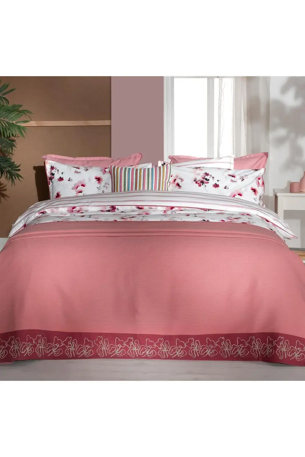 Sarev Eva Jadon Pembe Çift Kişilik %100 Pamuk Nevresim Takımı Ve Pike S