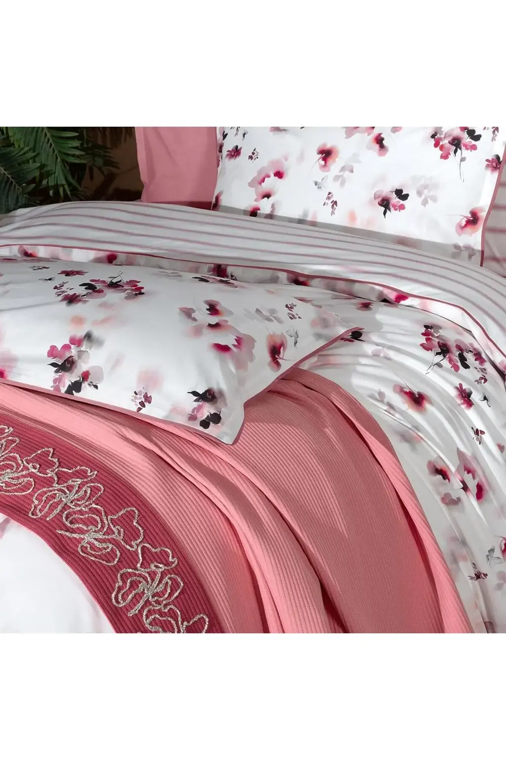 Sarev Eva Jadon Pembe Çift Kişilik %100 Pamuk Nevresim Takımı Ve Pike S