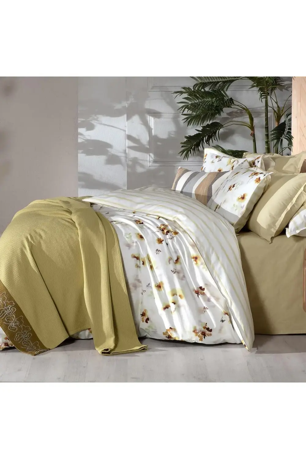 Eva Jadon Sarı Tek Kişilik %100 Pamuk Nevresim Takımı ve Pike Set