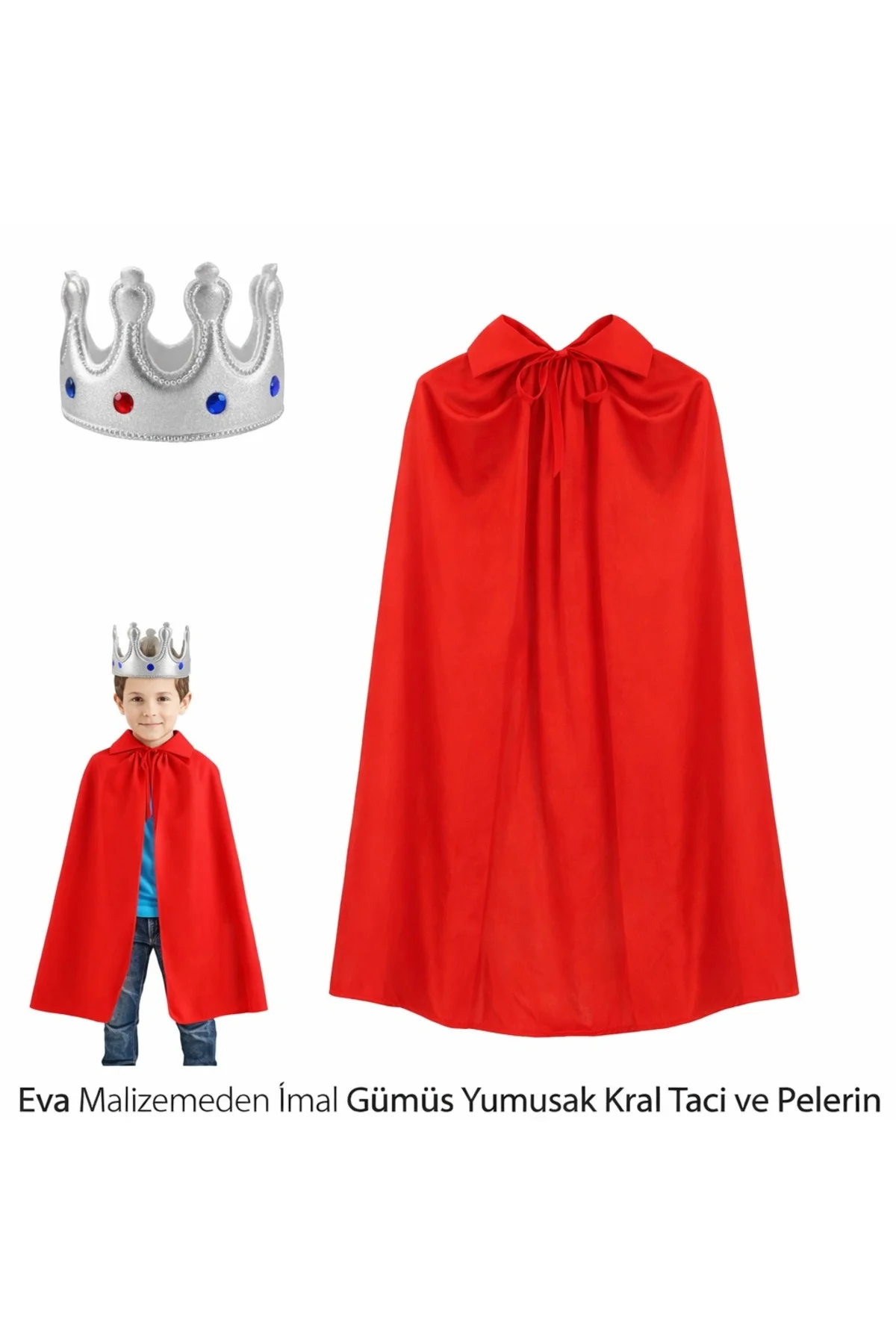 Eva Malzemeden Gümüş Yumuşak Kral Tacı Ve Kırmızı Pelerin Seti Eva Malzemeden Gümüş Yumuşak Kral Tacı Ve Kırmızı Pelerin Seti