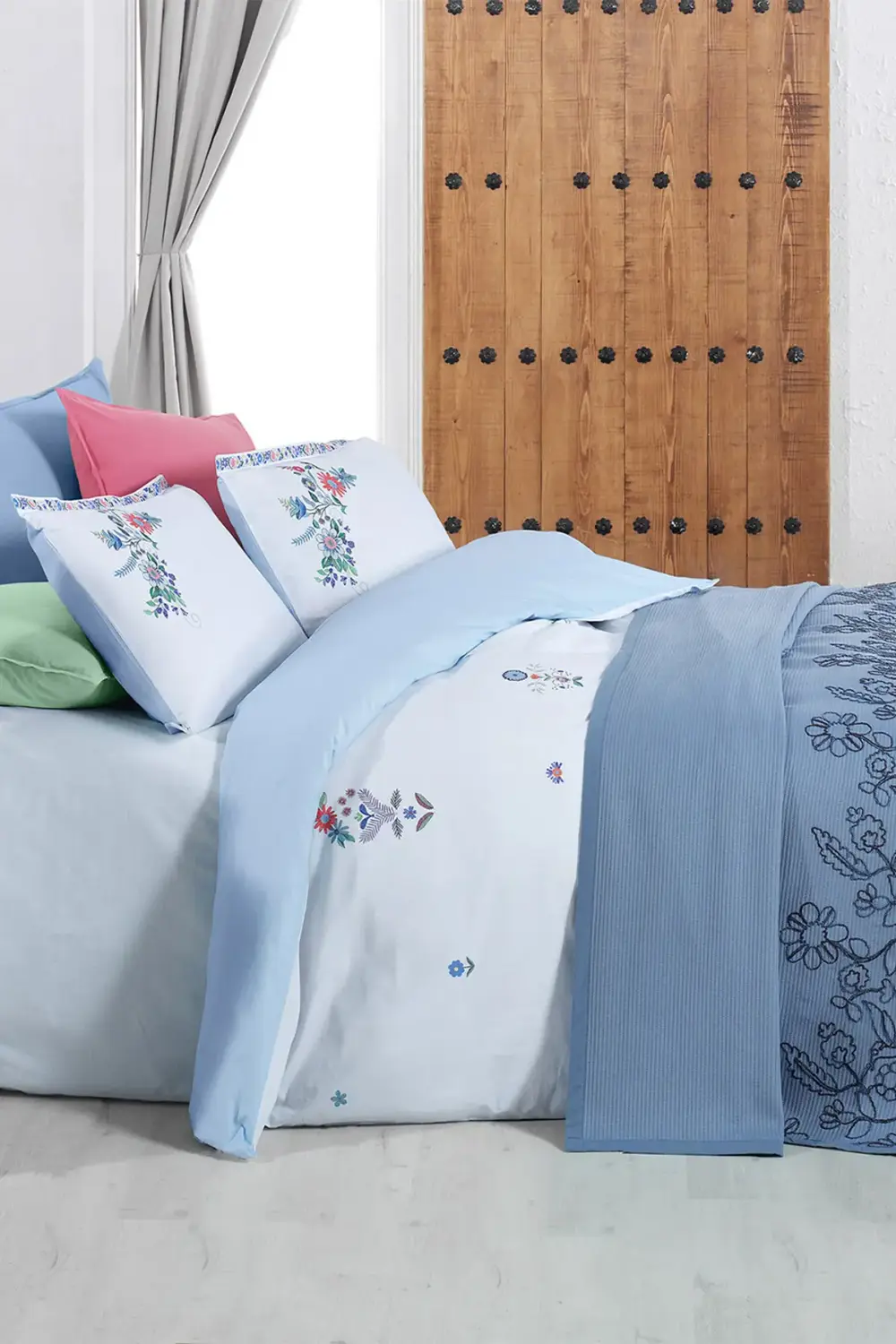 Eva Mia Mavi Tek Kişilik %100 Pamuk Nevresim Takımı ve Pike Seti