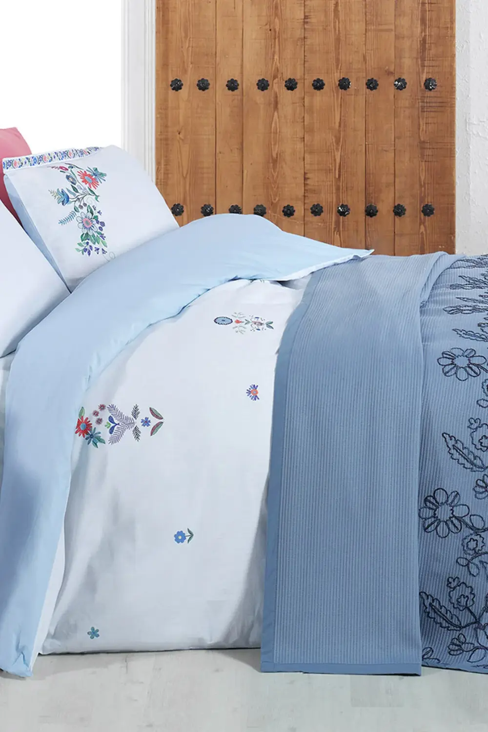 Eva Mia Mavi Tek Kişilik %100 Pamuk Nevresim Takımı ve Pike Seti