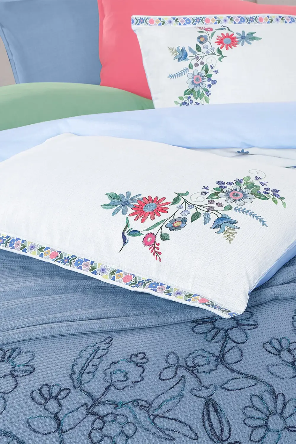 Eva Mia Mavi Tek Kişilik %100 Pamuk Nevresim Takımı ve Pike Seti