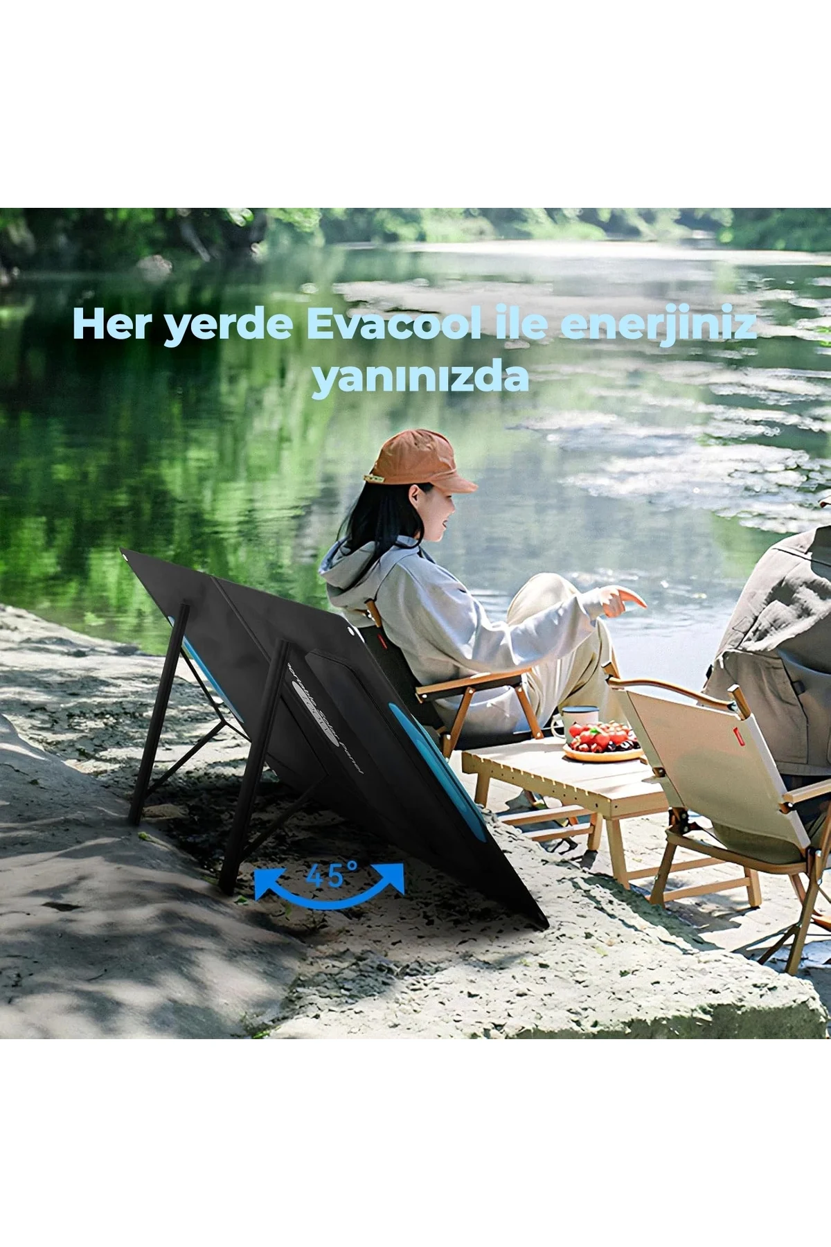 EvaCool 100W Type-C, USB Çıkışlı Katlanabilir Portatif Güneş Paneli - Görsel 5