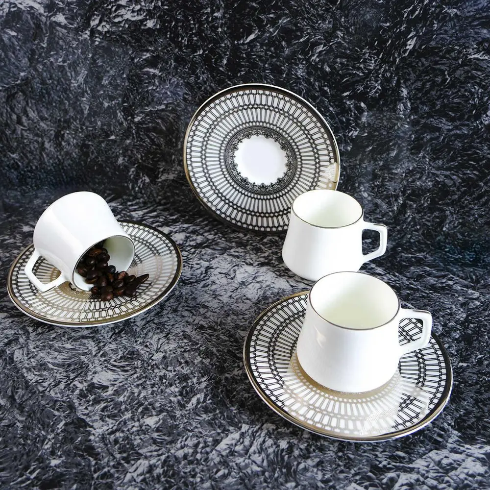 Evaliza Crown Platin 6 Kişilik Porselen Kahve Fincan Takımı 80 ml