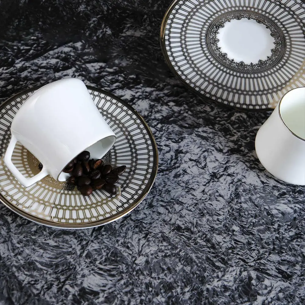 Evaliza Crown Platin 6 Kişilik Porselen Kahve Fincan Takımı 80 ml