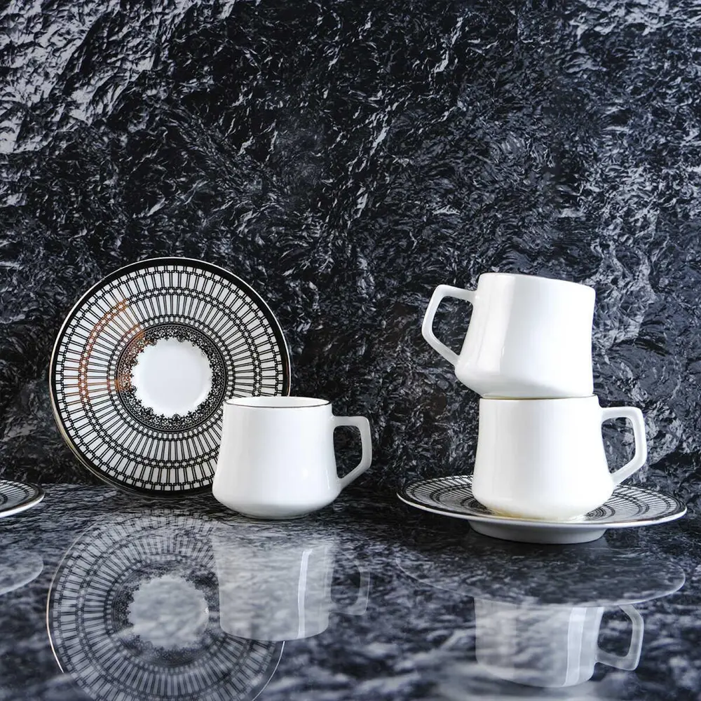 Evaliza Crown Platin 6 Kişilik Porselen Kahve Fincan Takımı 80 ml