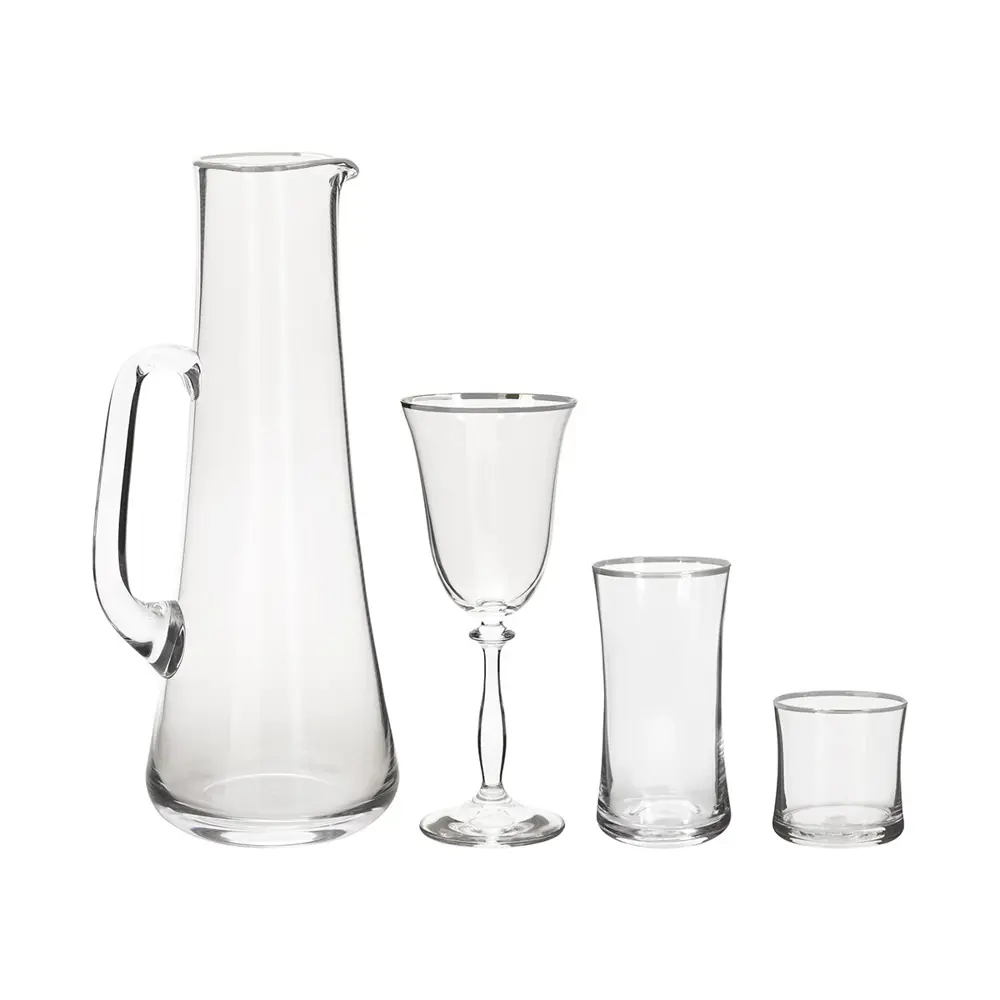 Evaliza Eva 37 Parça Gümüş Platin Cam Çeyiz Su Takımı