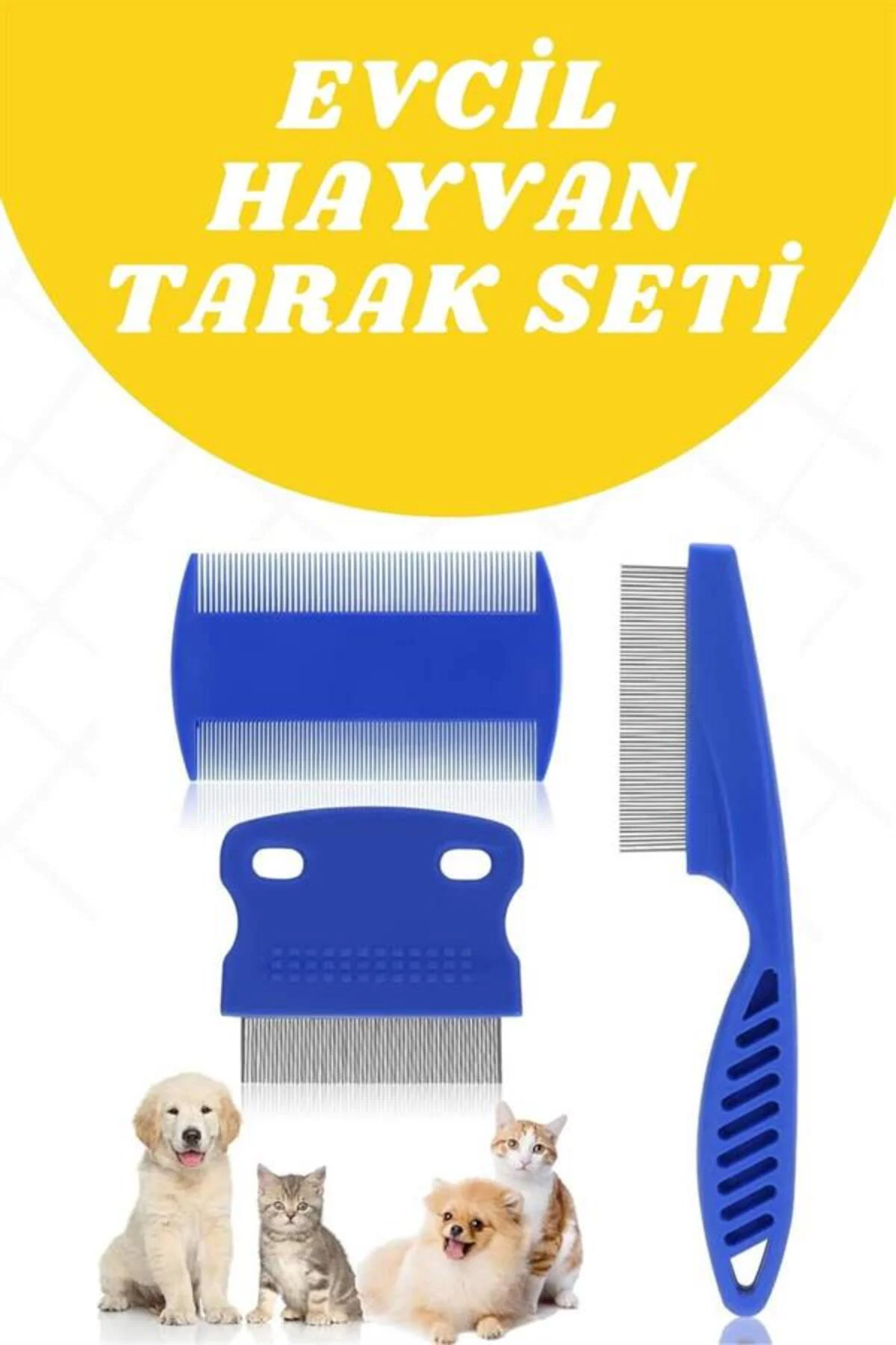 Evcil Hayvan Tarak Seti 4'lü Bit Tarağı Ked Köpek Tüyüne Uygun - 