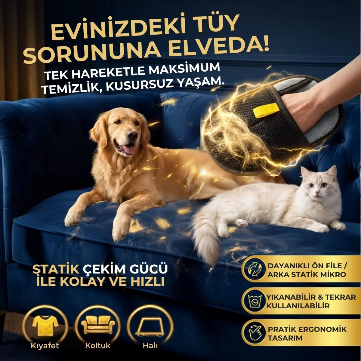 Evcil Hayvan Tüy Temizleme Eldiveni, Statik Mikro Tüy Toplayıcı Kedi Köpek Tüyü için Koltuk, Halı ve Kıyafet Temizleme Eldiveni