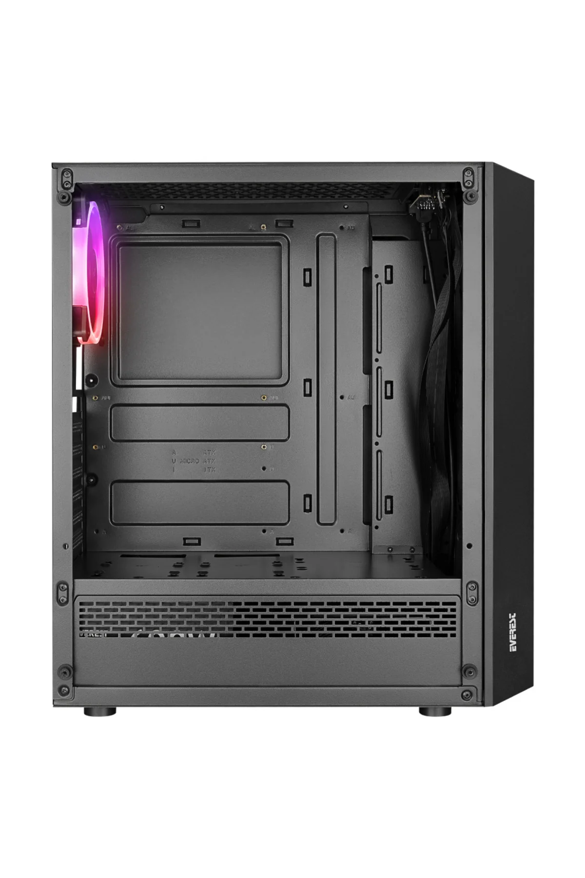 EVEREST BUMPY, Mesh, 600W, 4x12cm RGB Fan, Temperli Cam Yan Panel, ATX, GAMING KASA
