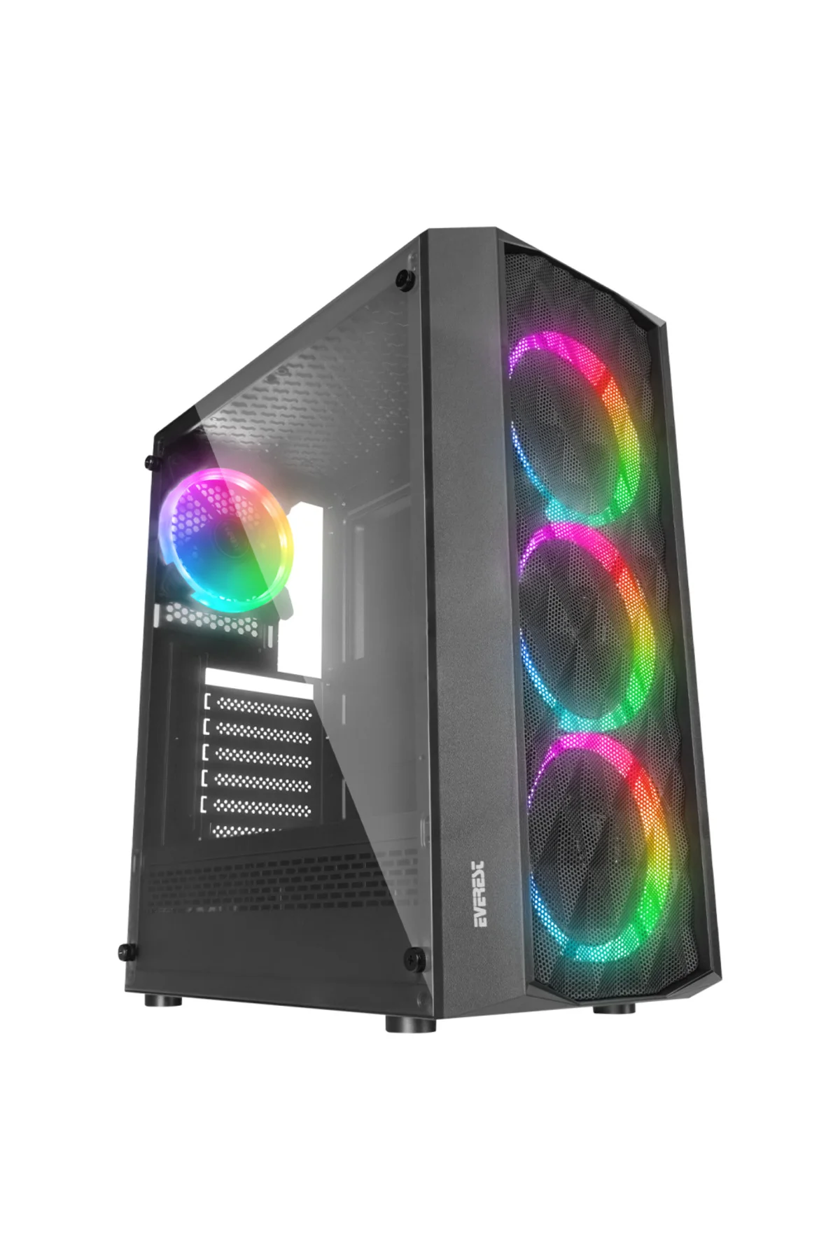 EVEREST BUMPY, Mesh, 600W, 4x12cm RGB Fan, Temperli Cam Yan Panel, ATX, GAMING KASA