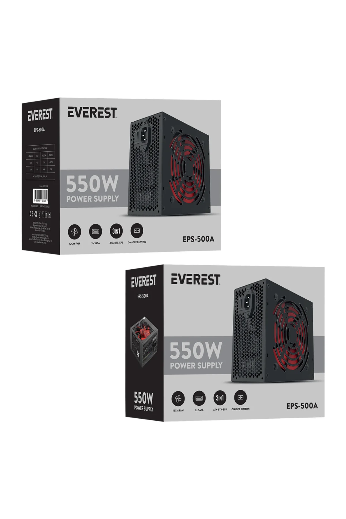 EVEREST EPS-500A, 500W, 12cm Fan, ATX, GAMING Power Supply (PSU) 
