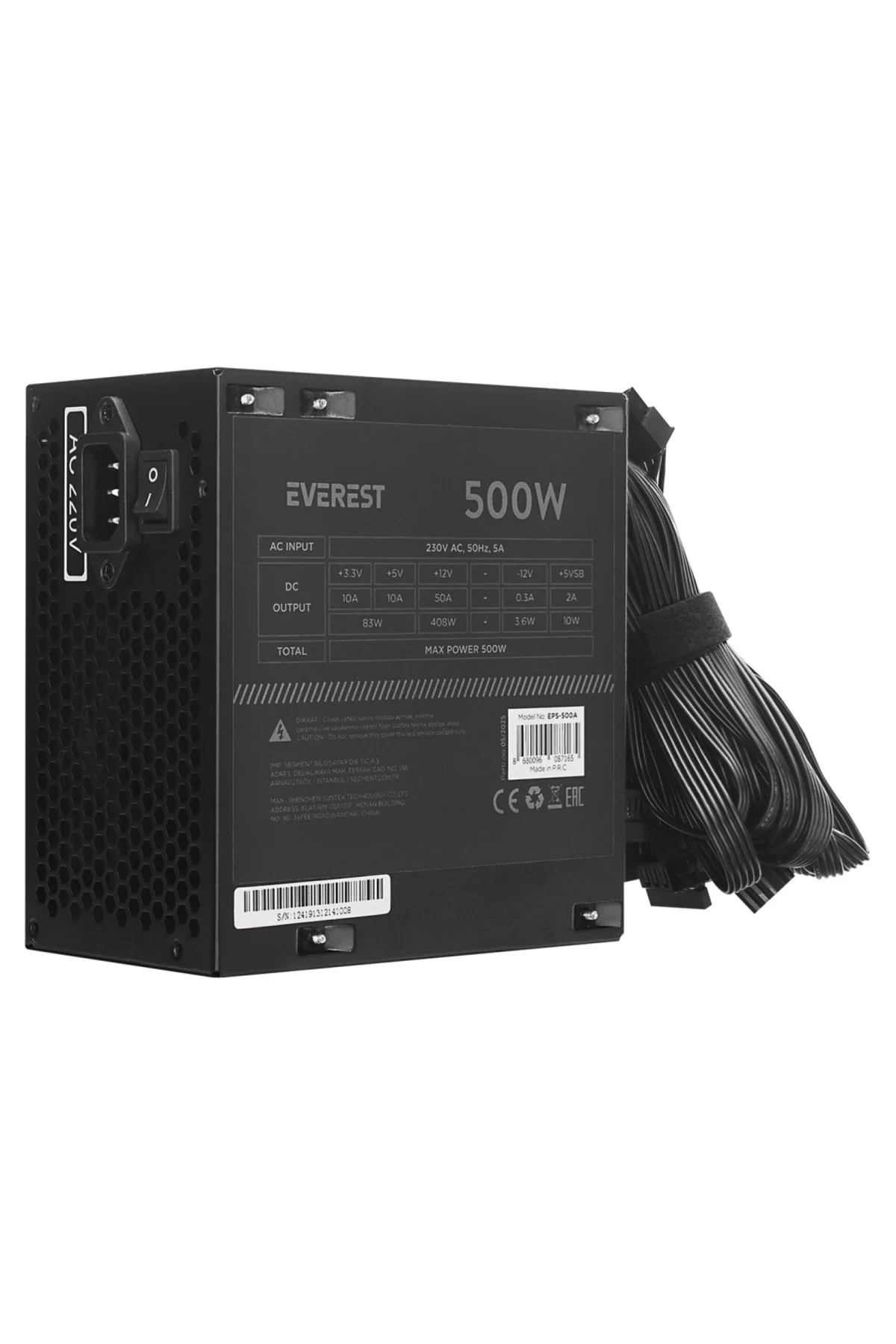 EVEREST EPS-500A, 500W, 12cm Fan, ATX, GAMING Power Supply (PSU) 