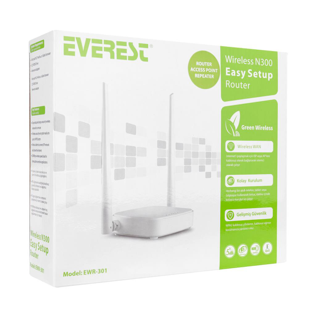 Everest  Ewr-301 Kablosuz-N Wps+Wisp+Wds Access Point Router 300Mb