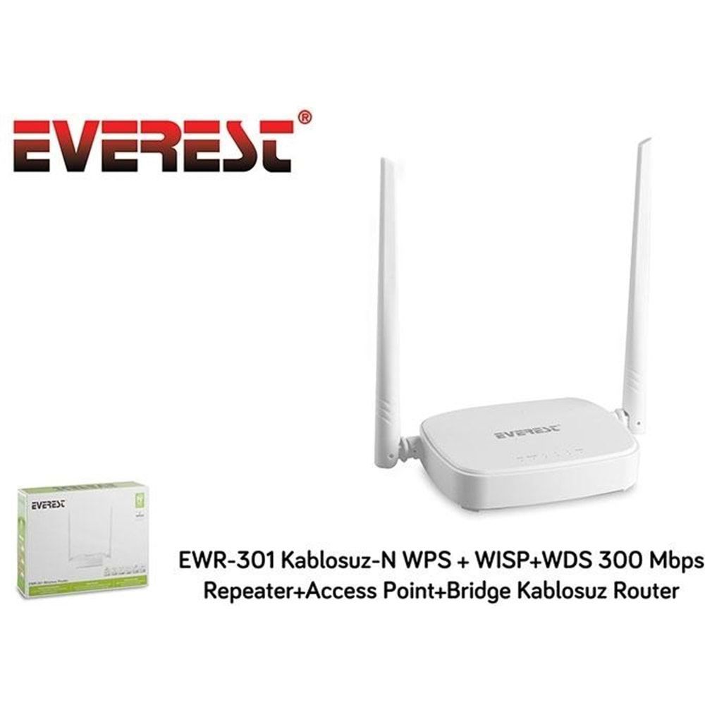 Everest  Ewr-301 Kablosuz-N Wps+Wisp+Wds Access Point Router 300Mb