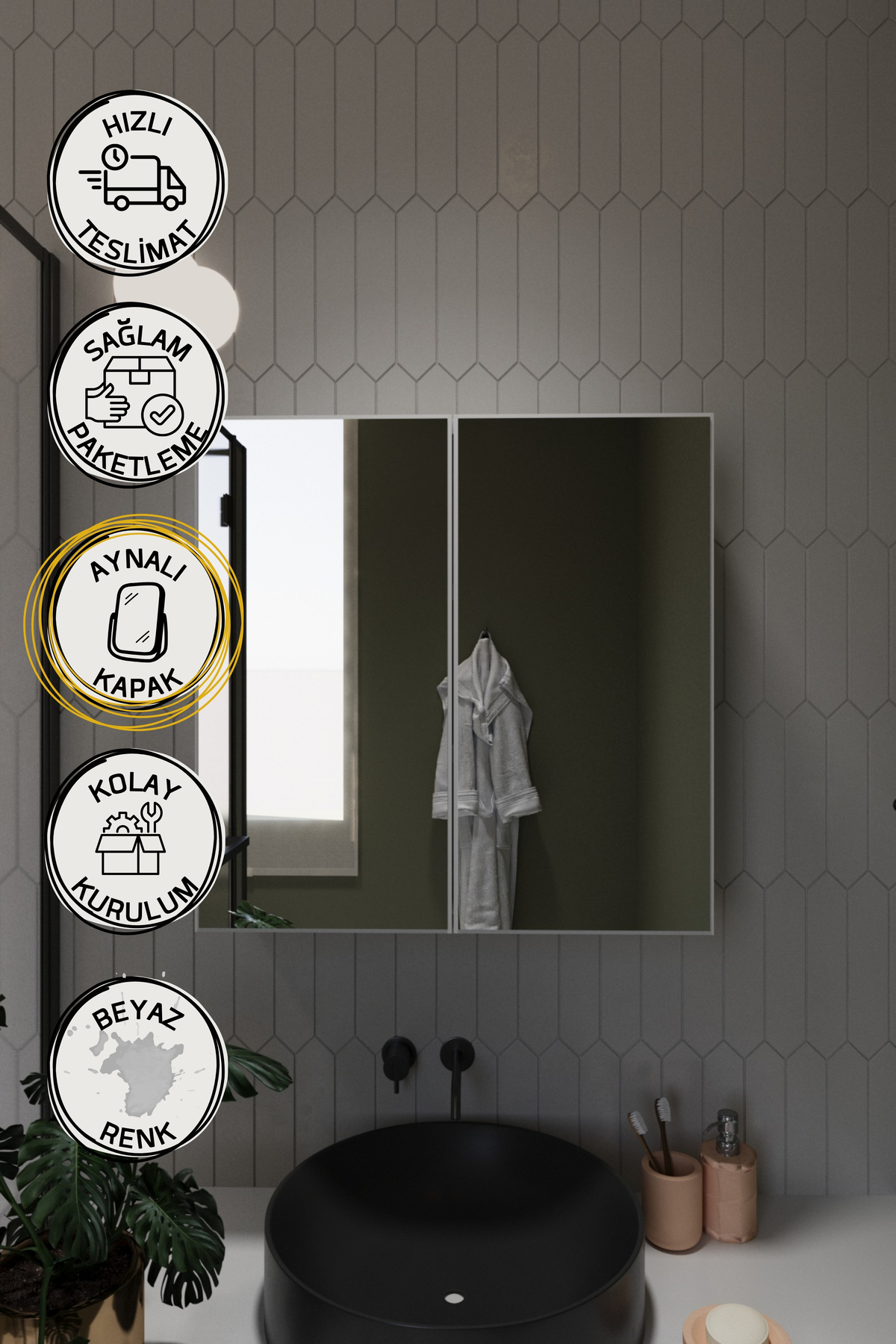 Everest İki Kapaklı Aynalı Lavabo Üstü Banyo Dolabı