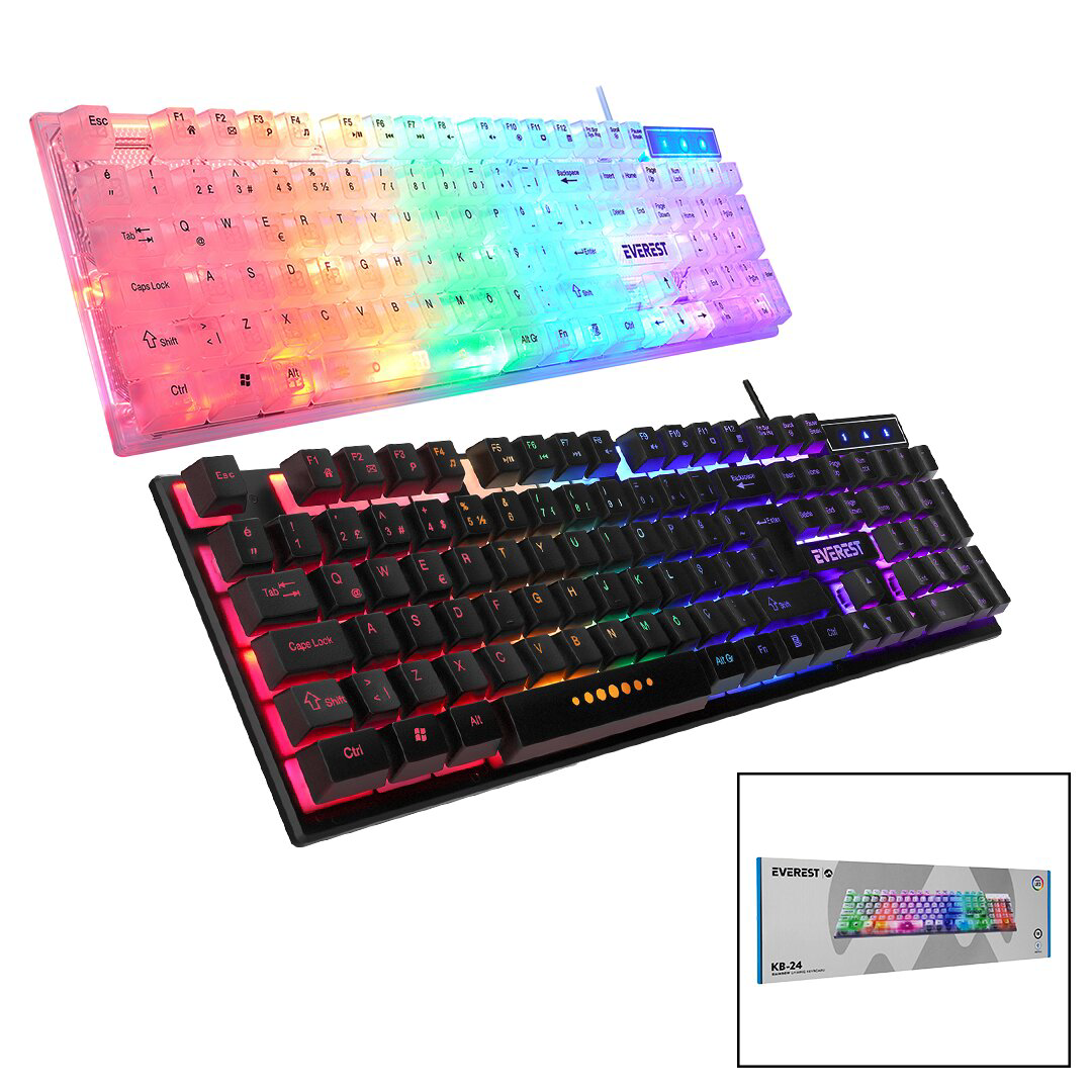 EVEREST KB-24  GÖKKUŞAĞI IŞIKLI   USB KABLOLU  OYUNCU KLAVYE  155