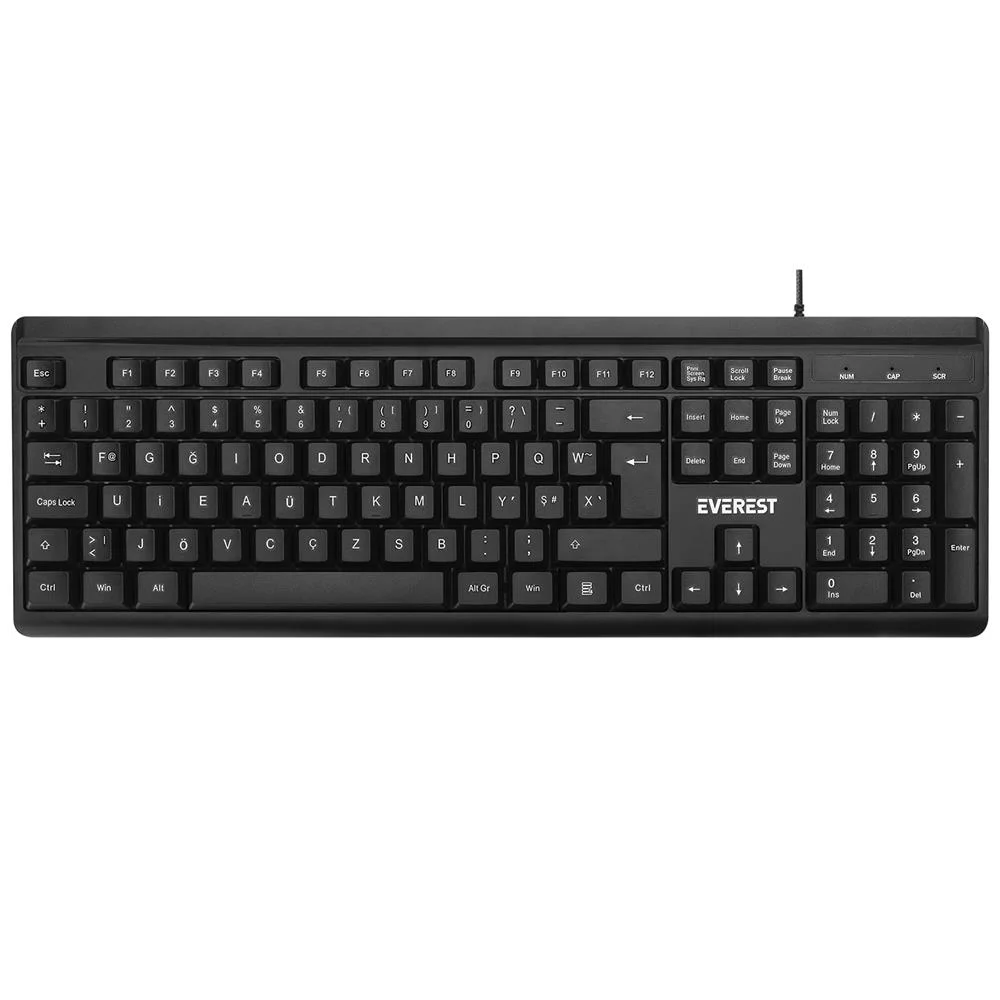 Everest KB-741F Siyah-Gri USB 2 Metre Bakır Kablolu Tamamen Türkç