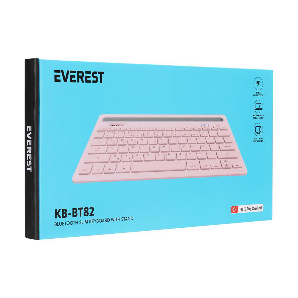 Everest KB-BT82 Pembe-Gri Bluetooth Ultra İnce+Şarjlı Q Mac-Win-A Everest KB-BT82 Pembe-Gri Bluetooth Ultra İnce+Şarjlı Q Mac-Win-A