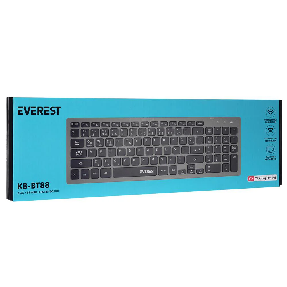 Everest KB-BT88 Siyah-Gri Bluetooth Ultra İnce Q Mac-Win-Android-