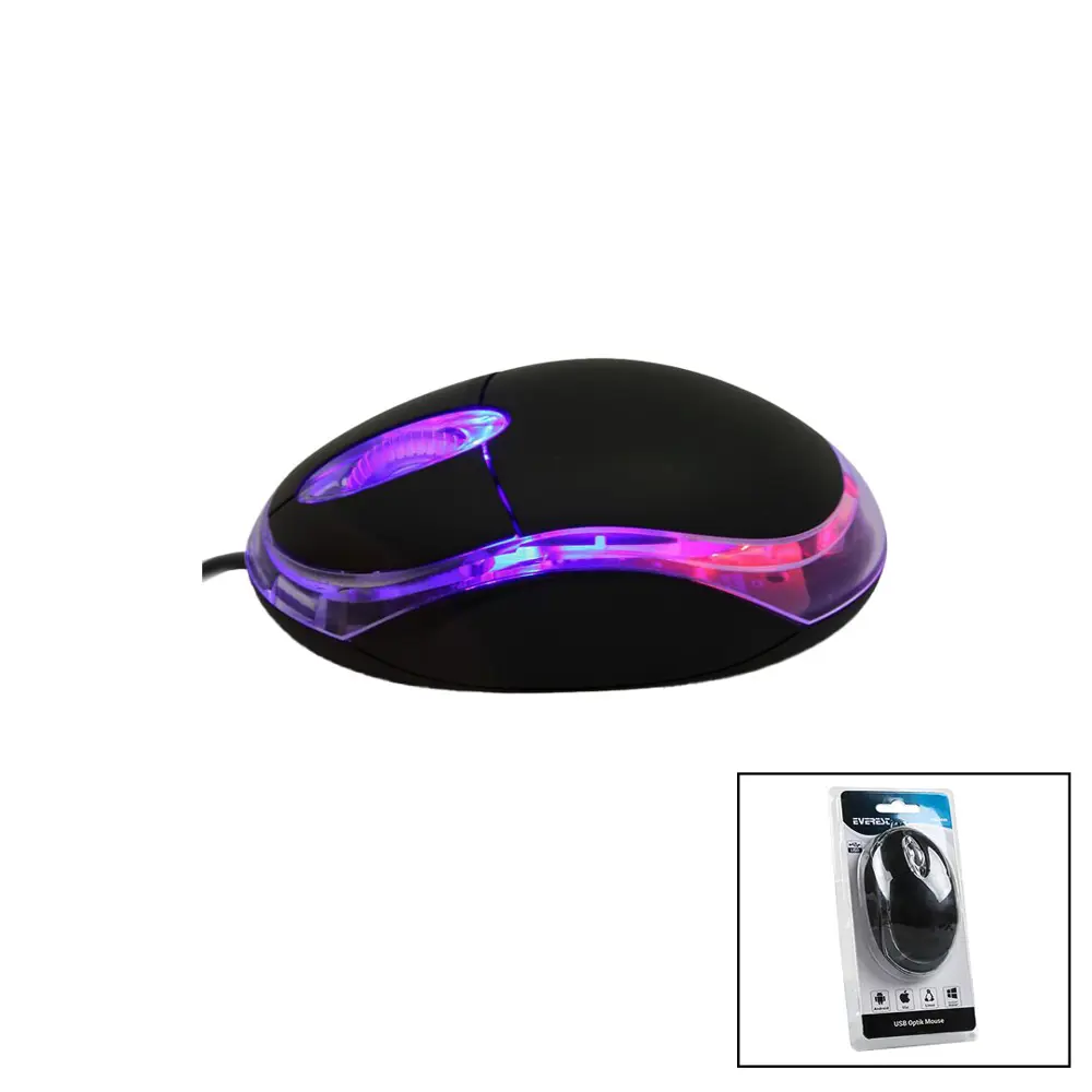 EVEREST KM-6809  KABLOLU USB - IŞIKLI  SİYAH OPTİK MOUSE  1200 DP