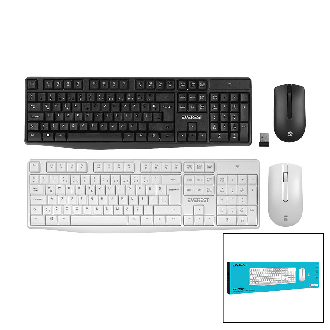 EVEREST KM-7500  KABLOSUZ  MULTİMEDİA  KLAVYE - MOUSE  SETİ   Q K