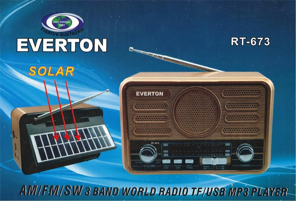 Everton Rt-675  Bluetooth Fm-Usb-Tf-Aux Şarjlı Solar Nostaljik Ra