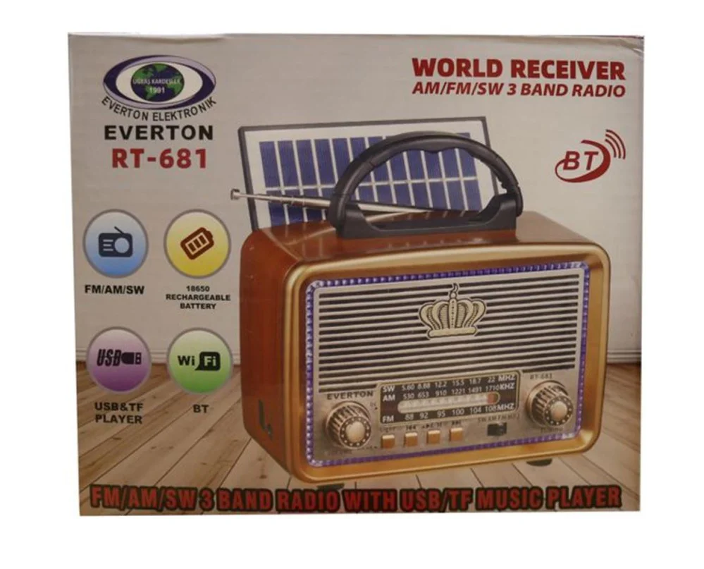 Everton RT-681  Solarlı,Ledli, Şarjlı Nostaljik Radyo (FM-AM-SW-U