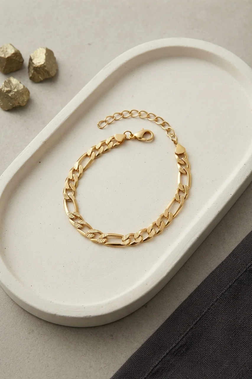 Evimdeyokyok 316l Çelik Gold Renk Figaro Zincir Model Erkek Bileklik - Lisinya Diğer