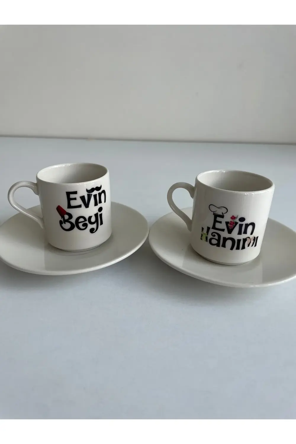 Evin Hanımı Evin Beyi İkili Kahve Fincanı (1. Sınıf Porselen)