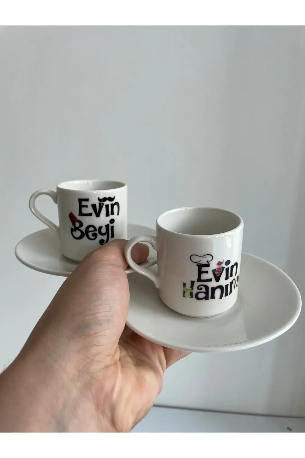Evin Hanımı Evin Beyi İkili Kahve Fincanı (1. Sınıf Porselen)